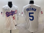 Cheap Men's Los Angeles Dodgers #5 Freddie Freeman White With American Flag Patch Limited Stitched Baseball Jersey