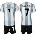 Men's Argentina #7 Rodrigo Javier De Paul White Blue 2024-25 50th Anniversary Home Soccer Jersey Suit Cheap