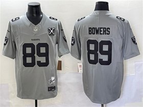Men\'s Las Vegas Raiders #89 Brock Bowers Gray 2024 F.U.S.E With Nevada Silver Stat Patch And 65th Anniversary Patch Stitched Football Jersey