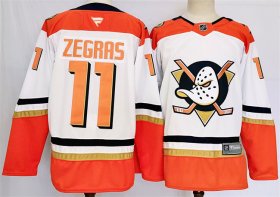 Cheap Men\'s Anaheim Ducks #11 Trevor Zegras White Orange 2024-25 Stitched Jersey