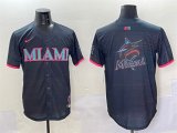 Cheap Men's Miami Marlins Team Big Logo Black 2025 City Connect Limited Stitched Baseball Jersey
