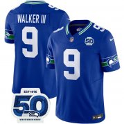 Men's Seattle Seahawks #9 Kenneth Walker III Royal 2025 F.U.S.E 50th Anniversary Patch Throwback Vapor Limited Football Stitched Jersey Cheap Wholesale