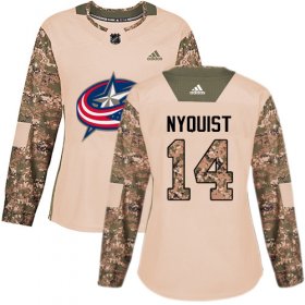 Wholesale Cheap Adidas Blue Jackets #14 Gustav Nyquist Camo Authentic 2017 Veterans Day Women\'s Stitched NHL Jersey
