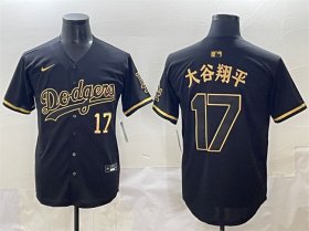 Cheap Men\'s Los Angeles Dodgers #17 Shohei Ohtani Black Gold Limited Stitched Jersey