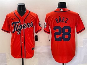 Men\'s Detroit Tigers #28 Javier Baez Orange With Patch Cool Base Stitched Baseball Jersey Cheap