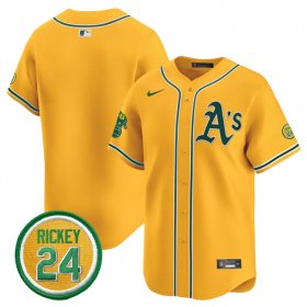 Men\'s Oakland Athletics Blank Yellow 2024 Limited With Rickey Henderson Patch Stitched Jersey Cheap