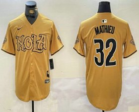 Men\'s New Orleans Saints #32 Tyrann Mathieu Yellow Nola Baseball Jersey