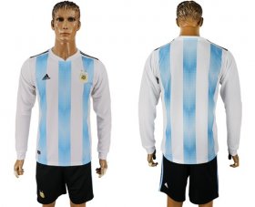 Wholesale Cheap Argentina Blank Home Long Sleeves Soccer Country Jersey