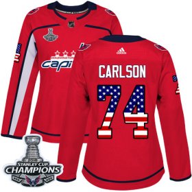 Wholesale Cheap Adidas Capitals #74 John Carlson Red Home Authentic USA Flag Stanley Cup Final Champions Women\'s Stitched NHL Jersey