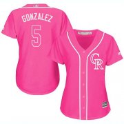 Wholesale Cheap Rockies #5 Carlos Gonzalez Pink Fashion Women's Stitched MLB Jersey