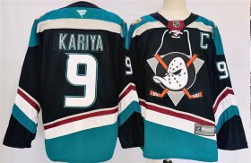 Cheap Men\'s Anaheim Ducks #9 Paul Kariya Black Teal 2024-25 Stitched Jersey