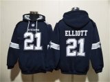 Men's Dallas Cowboys #21 Ezekiel Elliott Navy Ageless Must-Have Lace-Up Pullover Hoodie Cheap
