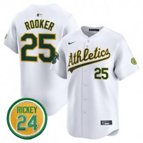 Men\'s Oakland Athletics #25 Brent Rooker White 2024 Home Limited With Rickey Henderson Patch Stitched Jersey Cheap