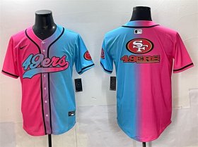 Men\'s San Francisco 49ers Team Big Logo Pink Blue Limited Stitched Baseball Jersey