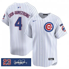 Men\'s Chicago Cubs #4 Pete Crow-Armstrong White Pinstripe \'Ryne Sandberg Tribute\' Vapor Limited V3 Stitched Baseball Jersey Cheap Wholesale