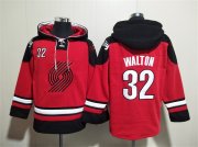 Cheap Men's Portland Trail Blazers #32 Bill Walton Red Lace-Up Pullover Hoodie