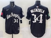 Cheap Men's Los Angeles Dodgers #34 Fernando Valenzuela Black Mexico 2025 LA Gothic Style With Fernando Patch Vapor Premier Limited Stitched Baseball Jersey