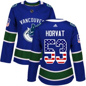 Wholesale Cheap Adidas Canucks #53 Bo Horvat Blue Home Authentic USA Flag Women\'s Stitched NHL Jersey