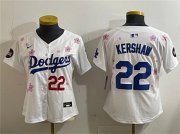 Cheap Women's Los Angeles Dodgers #22 Clayton Kershaw White 2025 Tokyo Series Limited Stitched Baseball Jersey(Run Small)