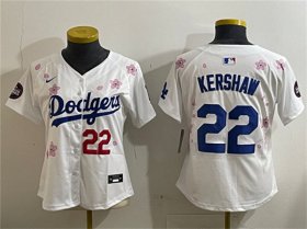 Cheap Women\'s Los Angeles Dodgers #22 Clayton Kershaw White 2025 Tokyo Series Limited Stitched Baseball Jersey(Run Small)