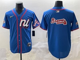 Cheap Men\'s National League Atlanta Braves Team Big Logo Blue 2025 All-Star Edition Limited Stitched Baseball Jersey