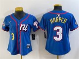 Cheap Women's National League #3 Bryce Harper Blue 2025 All-Star Edition Limited Stitched Baseball Jersey(Run Small)