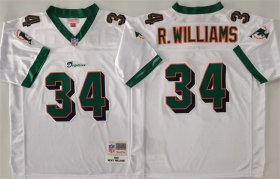 Men\'s Miami Dolphins #34 Ricky Williams White Throwback Stitched Football Jersey