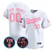 Cheap Men's Los Angeles Angels Active Player Custom White Pink With Vin & Kobe Patch Limited Stitched Baseball Jersey