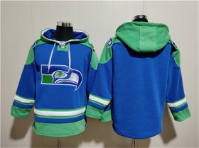 Cheap Men\'s Seattle Seahawks Blank Royal Ageless Must-Have Lace-Up Pullover Hoodie