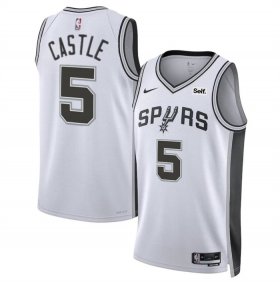 Cheap Men\'s San Antonio Spurs #5 Stephon Castle White Stitched Basketball Jersey