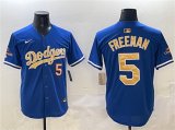 Cheap Men's Los Angeles Dodgers #5 Freddie Freeman Royal 2025 Gold Collection Limited Stitched Baseball Jersey