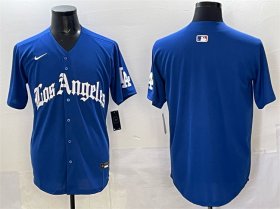 Men\'s Los Angeles Dodgers Blank Blue 2025 LA Gothic Style With Fernando Patch Vapor Premier Limited Stitched Baseball Jersey Cheap Wholesale