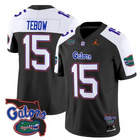 Cheap Men\'s Florida Gators #15 Tim Tebow Black Alternate 2024 F.U.S.E. Florida Patch Vapor Limited Stitched Football Jersey