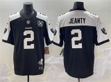 Cheap Men's Las Vegas Raiders #2 Ashton Jeanty Black White 2025 Draft F.U.S.E. With Nevada Silver Stat Patch And 65th Anniversary Patch Football Stitched Jersey