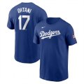 Cheap Men's Los Angeles Dodgers #17 Shohei Ohtani Royal 2025 Gold Collection Name & Number T-Shirt