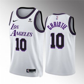 Wholesale Cheap Men\'s Los Angeles Lakers #10 Max Christie White City Edition Stitched Basketball Jersey