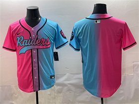 Men\'s Las Vegas Raiders Blank Pink Blue Limited Stitched Baseball Jersey Cheap Wholesale