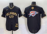 Cheap Men's Oklahoma City Thunder Team Big Logo Black Gold 2025 Finals Vapor Stitched Baseball Jersey