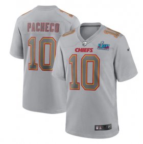 Wholesale Cheap Men\'s Kansas City Chiefs #10 Isiah Pacheco Gray Super Bowl LVII Patch Atmosphere Fashion Stitched Game Jersey