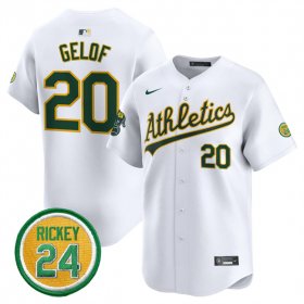 Men\'s Oakland Athletics #20 Zack Gelof White 2024 Home Limited With Rickey Henderson Patch Stitched Jersey Cheap