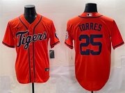 Cheap Men's Detroit Tigers #25 Gleyber Torres Orange With Patch Vapor Premier Limited Stitched Baseball Jersey