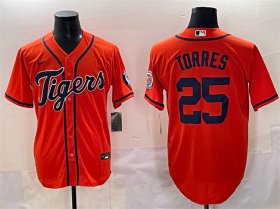 Cheap Men\'s Detroit Tigers #25 Gleyber Torres Orange With Patch Vapor Premier Limited Stitched Baseball Jersey