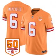 Cheap Men's Tampa Bay Buccaneers #6 Baker Mayfield Orange 2025 F.U.S.E. 50th Anniversary Patch Vapor Untouchable Limited Football Stitched Jersey
