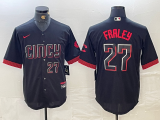 Cheap Men's Cincinnati Reds #27 Jake Fraley Number Black 2023 City Connect Cool Base Stitched Jersey