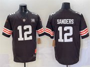 Cheap Men's Cleveland Browns #12 Shedeur Sanders Brown 2025 Draft F.U.S.E. With Jim Brown Memorial & Home Patch Vapor Limited Football Stitched Jersey