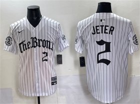 Men\'s New York Yankees #2 Derek Jeter White Pinstripe \'Gothic Legacy Edition\' Vapor Premier Limited Stitched Baseball Jersey Cheap Wholesale