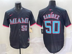 Men\'s Miami Marlins #50 Agustin Ramirez Black 2025 City Connect Limited Stitched Baseball Jersey Cheap
