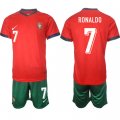Cheap Youth Portugal Team #7 Ronaldo 2024-25 Red Home Soccer Jersey Suit