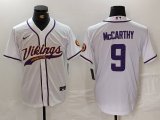 Cheap Men's Minnesota Vikings #9 JJ McCarthy White Cool Base Stitched Baseball Jersey