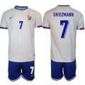 Cheap Men's France #7 Antoine Griezmann White 2024-25 Away Soccer Jersey Suit